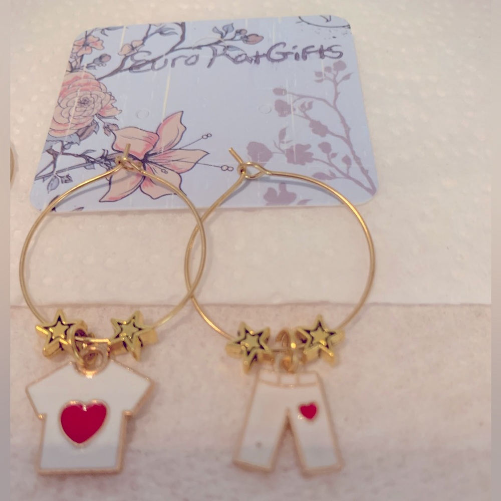 Gold Plated Luxury Charmed Hoop Earrings wire gold over stainless…